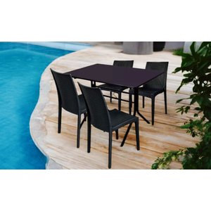 Jogo de Moema 120x70 Preta com 4 Cadeiras Rattan Preta