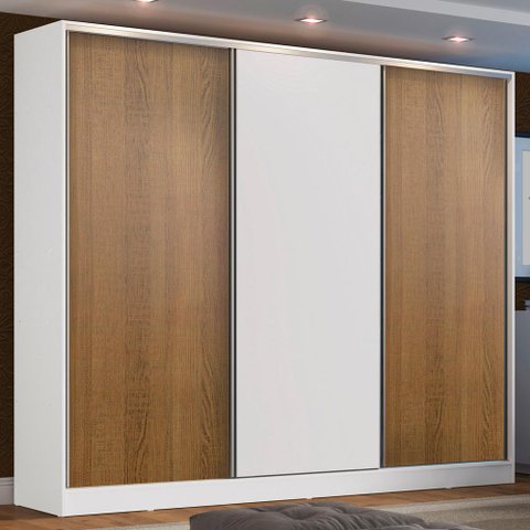 Guarda Roupa Casal 100% Mdf Madesa Zurique 3 Portas de Correr - Branco/rustic/branco