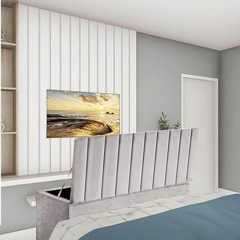 Calçadeira Baú Recamier Estofada Cama de Casal 140cm Carla Corino Cinza Claro- Mabe Magazine