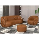 Ver imagem 2 de Sofá Decorativo 3 Lugares 240cm com Almofadas e Poltrona Zion M22 Sintético Caramelo - Mpozenato