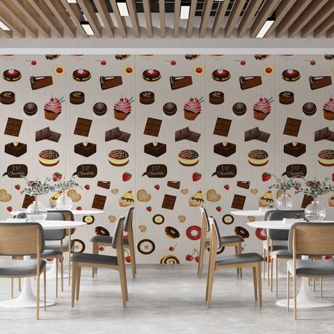Papel de Parede Casual Bolos Doces Tortas Marrons Gh Papel de Parede 2,2m