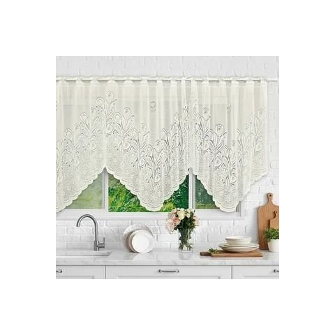 Cortina Bando Renda Cascata Cozinha Tulipa Bege 2,65x1,00