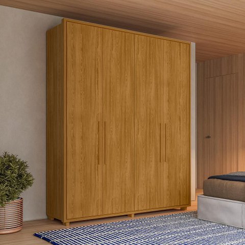 Guarda Roupa Casal 4 Portas 3 Gavetas 100% MDF com Pés Greco Cumaru