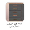Ver imagem 5 de Cômoda Chigaco com 2 Portas e 5 Gavetas com Cabideiro Cinamomo Grafite