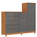 Ver imagem 3 de Cômoda Chigaco com 2 Portas e 5 Gavetas com Cabideiro Cinamomo Grafite
