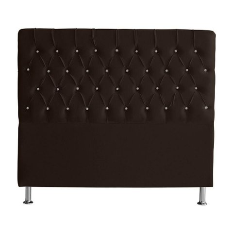 Cabeceira de Cama Box Estrela Queen 160 Cm Suede Botão Cristal Marrom do Lar Móveis e Decoração