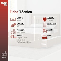 Balcão Monza 120cm - 3 Portas 2 Gavetas - Indekes - 5