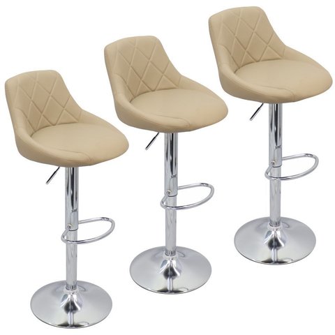 Kit 3 Banquetas Milano Carmel Estofada Giratória C/ Regulagem - Bege
