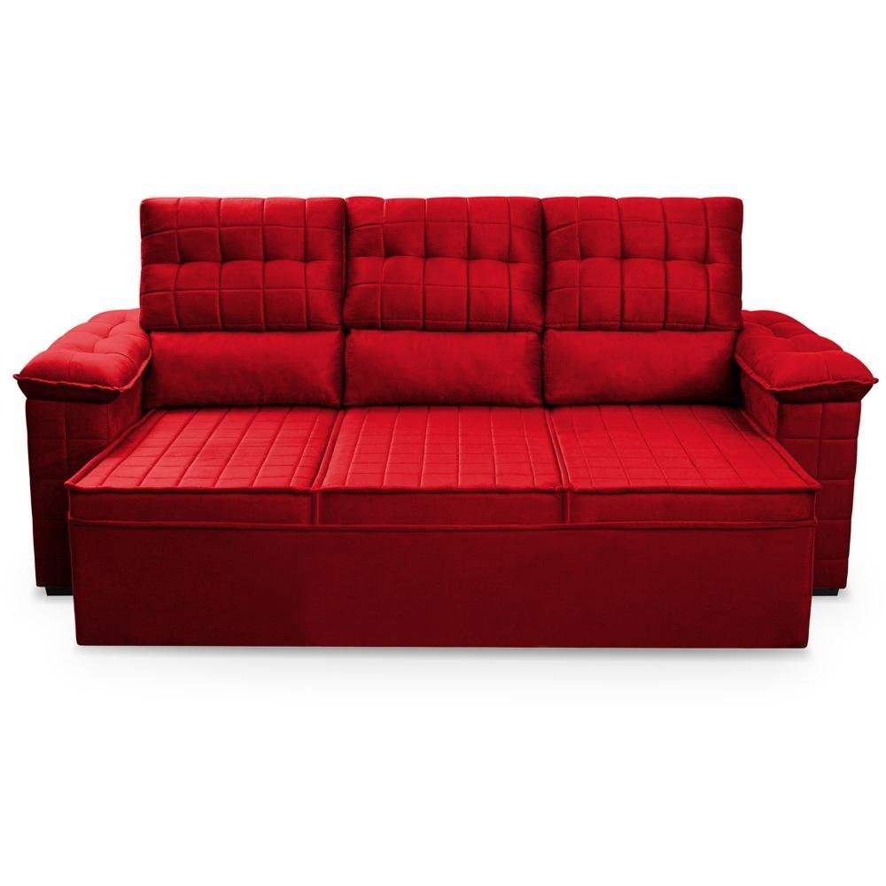 Sofá Retrátil Reclinável 4 Lugares com Molas 2,30m Quantum Suede Velut Vermelho - King House - 4