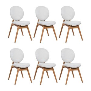 Kit 6 Cadeiras de Jantar Lotus Estrutura Aço Carbono Laminado Natural com Estofado Linho Cru