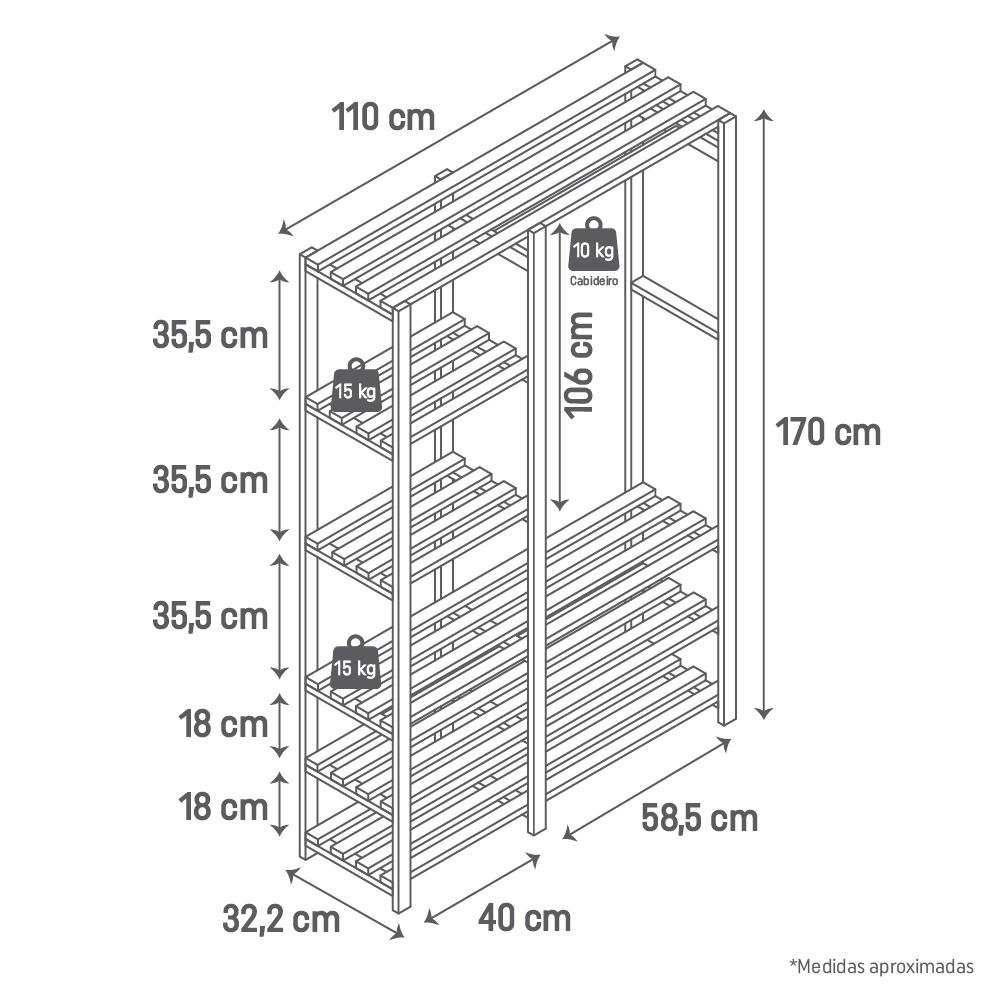 Estante Arara com cabideiro organizador de roupas e calçados com prateleiras - 8
