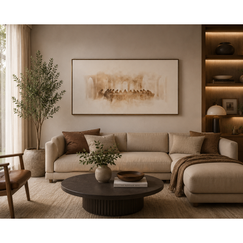 Quadro Decorativo Religioso Santa Ceia Clean Minimalista com Moldura 100x55