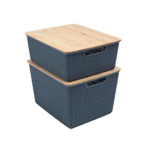Kit 2 caixas organizadoras tampa bambu 12l/18l cinza – Oikos