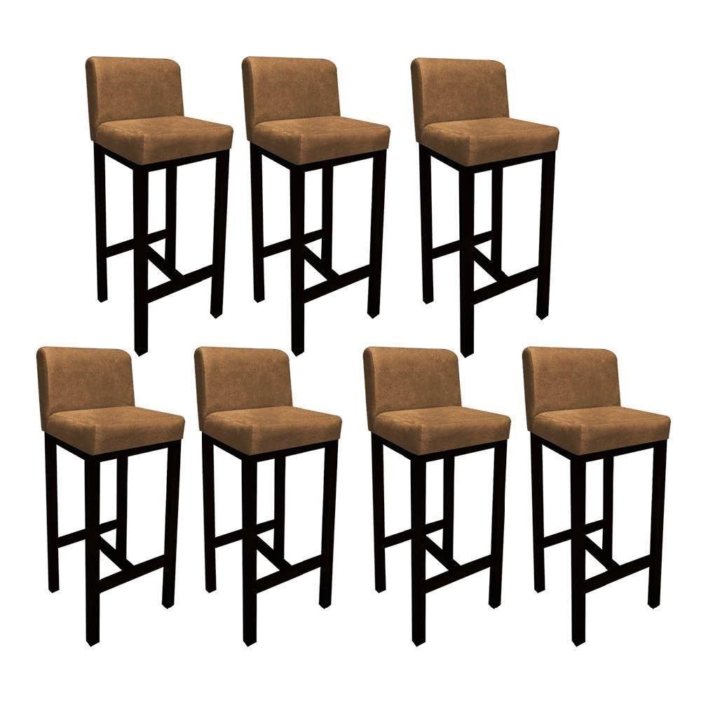 Kit 07 Banquetas Alta Bege Com Encosto E Base Preto Telha - 1
