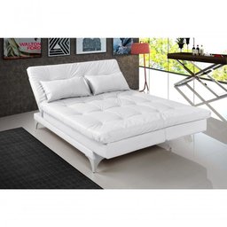 Sofá Cama Versátil 3 Lugares Império Reclinável Casal Pés de Alumínio Corano Branco 036 - 1
