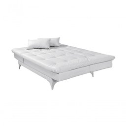 Sofá Cama Versátil 3 Lugares Império Reclinável Casal Pés de Alumínio Corano Branco 036 - 2