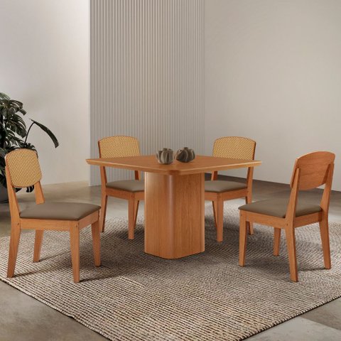 Mesa de Jantar Eloise 90cm Tampo Mdf Laminado com 4 Cadeiras Copper Premium Moderna Mobília