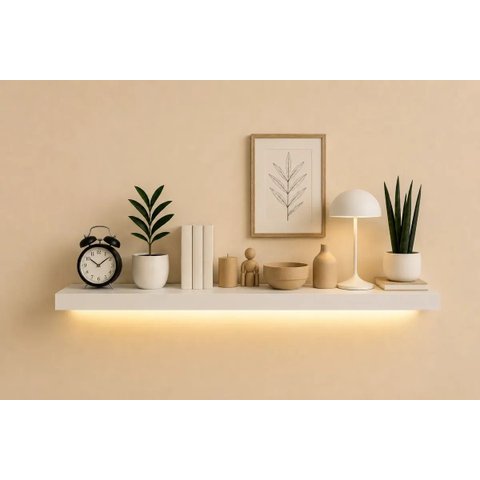 Prateleira MDF 30mm LED 60x20 Suporte Invisivel Branca 3000k Bivolt