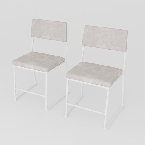 Kit 2 Cadeira Jantar Cozinha Estofada com Encosto Branco Suede Dubai