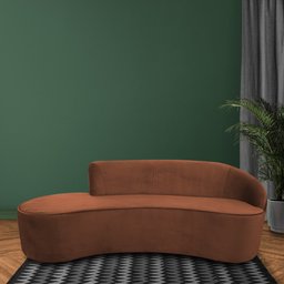 Sofá Curvo 03 Lugares 210cm Braço Esquerdo Eron Veludo Camel - CasaePoltrona - 2