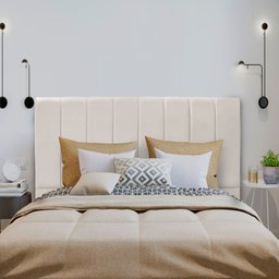 Cabeceira Estofada Cama Box Queen Carla Suede Bege 1,60cm - IS DECOR - 2 Cabeceira Estofada Cama Box Queen Carla Suede Bege 1,60cm - IS DECOR - 2