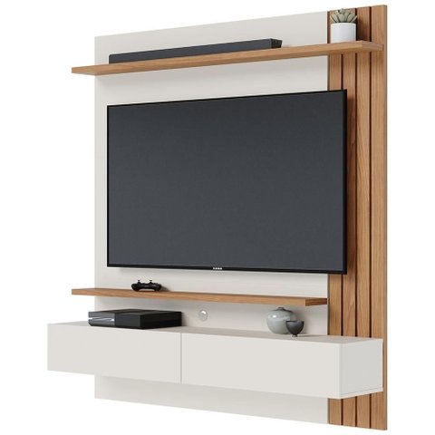Painel para Tv 65 Pol com Bancada Suspensa 150cm Will C04 Off White Matte Freijó - Lyam Decor