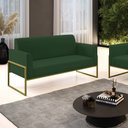 Ver imagem 2 de Sofá Namoradeira Base Industrial Alta Dourado Marisa Veludo Verde D03 - D’Rossi