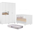 Ver imagem 1 de Berço Nacional Life 2217 com Colchão e Guarda Roupa Infantil Vittoria 6 Portas Branco - Móveis Albat
