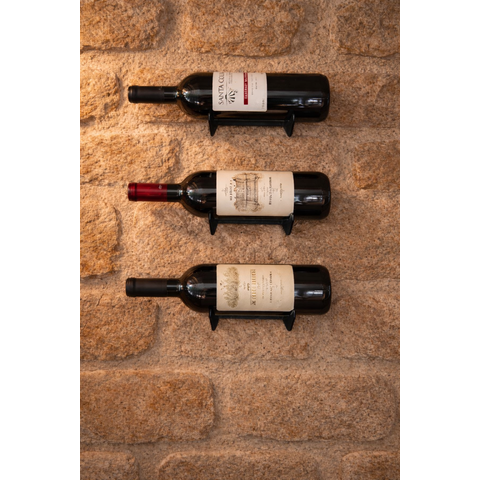 Kit 6 Suportes Embutidos Porta Garrafa de Vinho Adega Vertical Fixação de Parede Aço Robusto Preto
