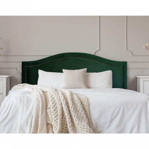 Cabeceira Queen Curva Luxo 160x60 Veludo Verde - Tachas Fumê