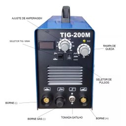 Inversora 220m Tig 2x1alta Frequência Pulsada Solda Aço Carbono e Inox 200a e 220v - 3