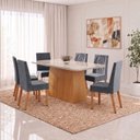 Ver imagem 1 de Conjunto Sala de Jantar Mesa Dora 160cm Tampo MDF e Vidro Canto Arredondado 6 Cadeiras Flavia