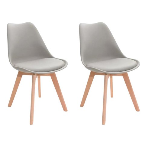 Kit 2 Cadeiras de Jantar Saarinen Leda Tulipa Base Wood Madeira Maciça com Estofado em Couro Cinza