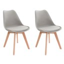 Ver imagem 1 de Kit 2 Cadeiras de Jantar Saarinen Leda Tulipa Base Wood Madeira Maciça com Estofado em Couro Cinza