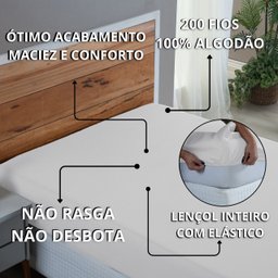 Lençol Infantil Solteiro 200 Fios com Elástico Avulso 100% Algodão:branco - 6