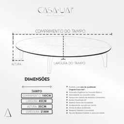Mesa de Centro Oval Orgânico em MDF Pés Madeira Maciça Laminada 100x45cm Canada Marrom - 5 Mesa de Centro Oval Orgânico em MDF Pés Madeira Maciça Laminada 100x45cm Canada Marrom - 5