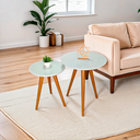 Ver imagem 1 de Conjunto Mesa Lateral de Canto Pé Palito Branca com Vidro 50/40 cm Diâmetro 60/50 cm Altura