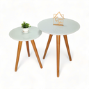 Ver imagem 3 de Conjunto Mesa Lateral de Canto Pé Palito Branca com Vidro 50/40 cm Diâmetro 60/50 cm Altura
