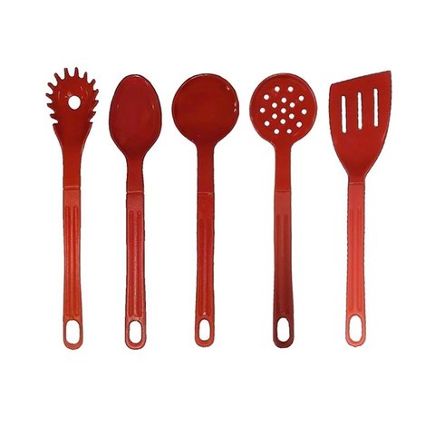 Jogo Conjunto de Talheres Nylon Utensílios Vermelho 5 Peças