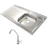 Pia Inox Fabrinox PSD1000D 100x52cm, cuba direita, com furo e torneira - 1