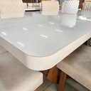 Ver imagem 4 de Sala de Jantar Lottus 6 Lugares Tampo MDF e Vidro Base Naturale Off-White Cadeiras Bege 180cm