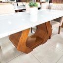 Ver imagem 3 de Sala de Jantar Lottus 6 Lugares Tampo MDF e Vidro Base Naturale Off-White Cadeiras Bege 180cm