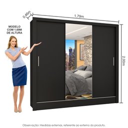 Guarda Roupa Casal 3 Portas com Espelho Porto Plus Espresso Móveis - 4