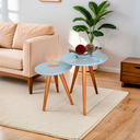 Ver imagem 1 de Conjunto Mesa Lateral de Canto Pé Palito Off White com Vidro 40/100% MDF 50 cm Diâmetro 50/60 cm Altu
