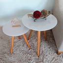 Ver imagem 4 de Conjunto Mesa Lateral de Canto Pé Palito Off White com Vidro 40/100% MDF 50 cm Diâmetro 50/60 cm Altu