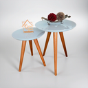 Ver imagem 3 de Conjunto Mesa Lateral de Canto Pé Palito Off White com Vidro 40/100% MDF 50 cm Diâmetro 50/60 cm Altu
