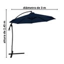 Ver imagem 2 de Ombrelone Lateral Suspenso 3 Metros Jardim com Base e Manivela Azul Importway Iwoblb-300 Az