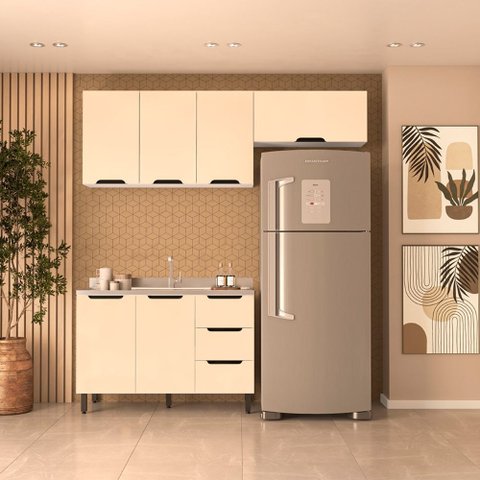 Cozinha Compacta 250051 3 Peças Meena Branco Creme Politorno Móveis