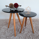 Ver imagem 2 de Conjunto Mesa Lateral de Canto Pé Palito Preta com Vidro 50/100% MDF 40 cm Diâmetro 60/50 cm Altura