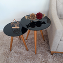 Ver imagem 4 de Conjunto Mesa Lateral de Canto Pé Palito Preta com Vidro 50/100% MDF 40 cm Diâmetro 60/50 cm Altura